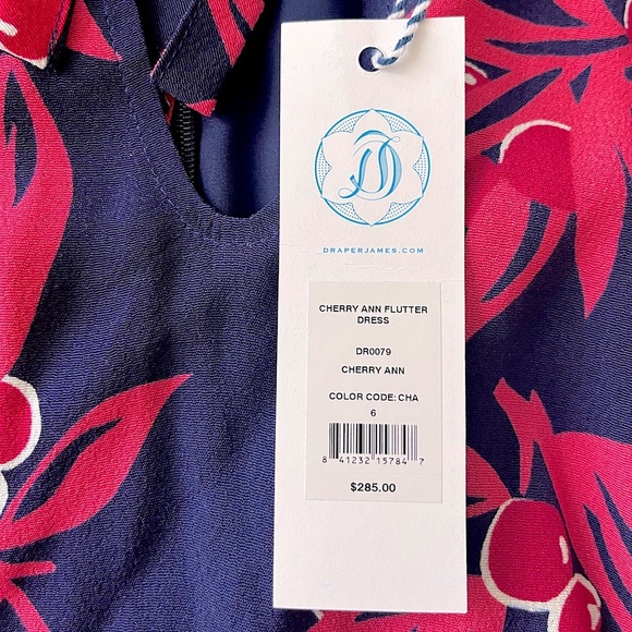 NWT Draper James Cherry Ann Flutter Dress Navy Pink Size 6 - Picture 12 of 13